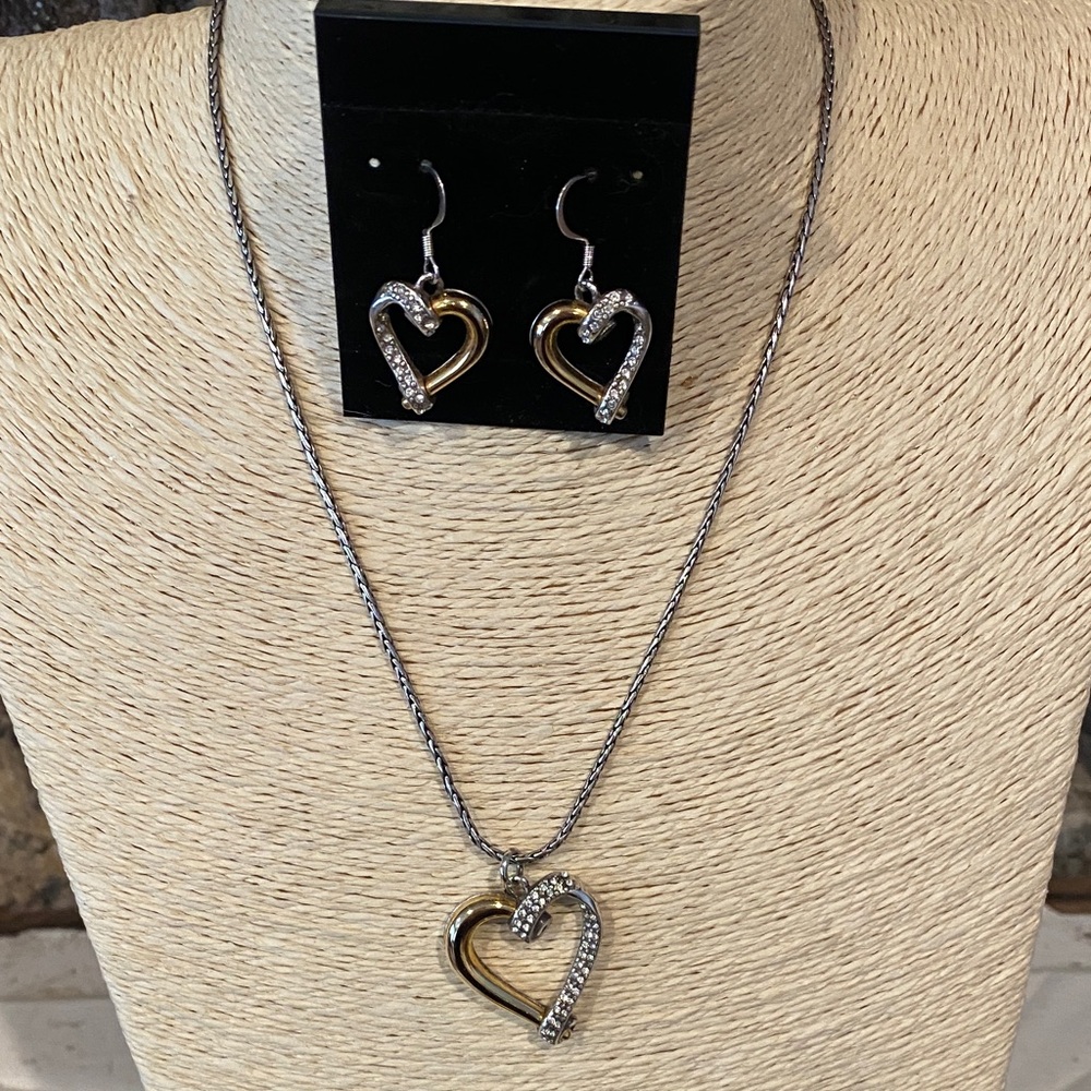 Brighton Open Heart Crystal Necklace and earrings Reversable Gold Silver Plated